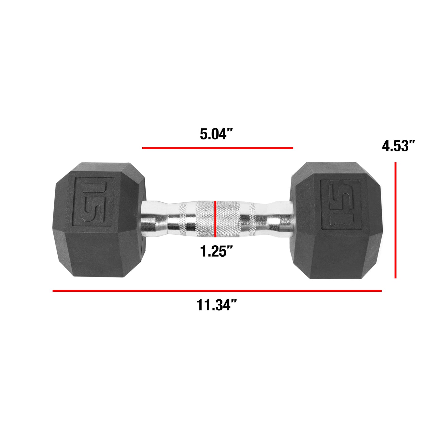 Barbell, 15Lb Coated Rubber Hex Dumbbell, Pair