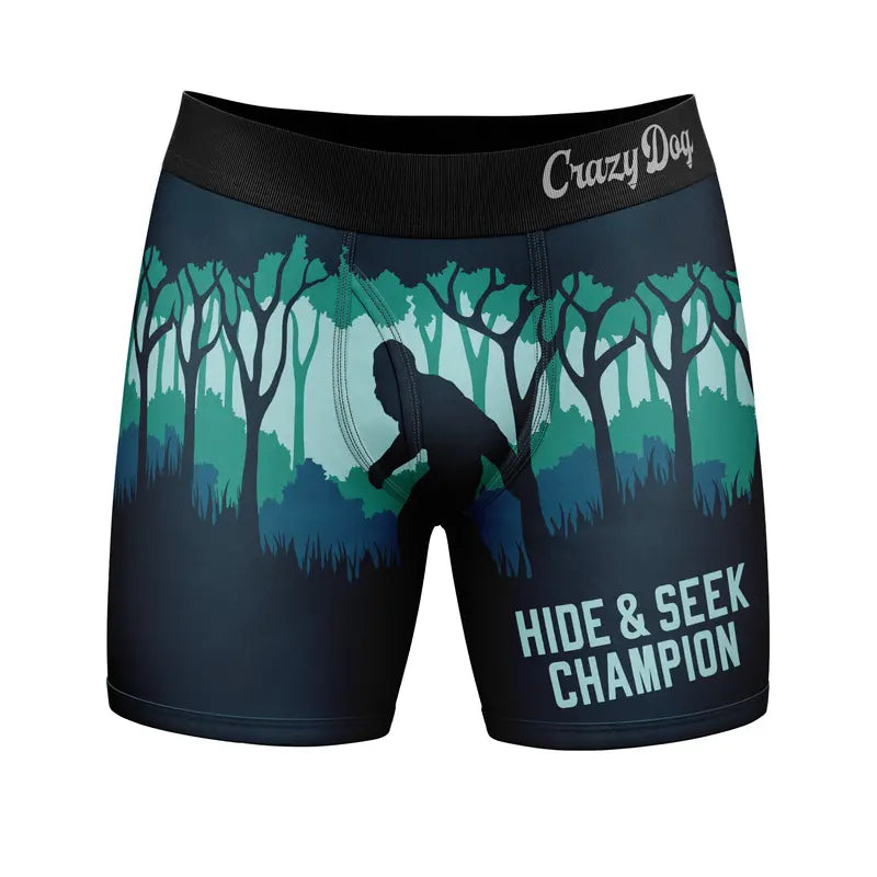 Mens Funny Boxers Hide and Seek Champion Sarcastic Bigfoot Underwear for Men