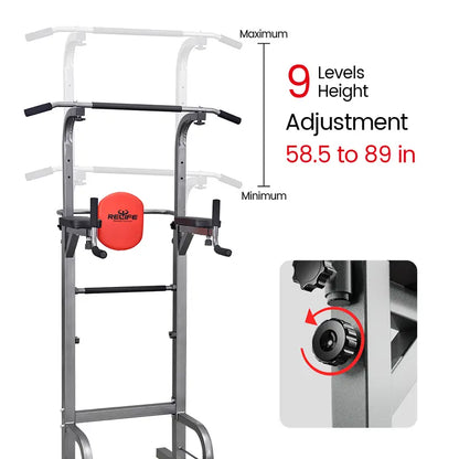 Relife Sports Power Tower Pull up Bar Station Workout Dip Station for Home Gym Strength Training Fitness Equipment Newer Version