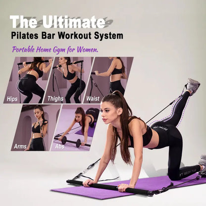 HOTWAVE Pilates Bar Kit with 15 Gym Accessories for Portable Home Gym Workout