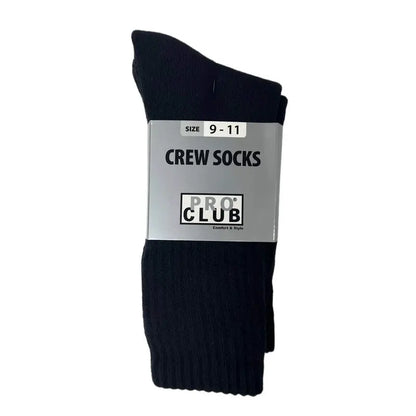 Pro Club Mens 3PC Heavyweight Cotton Crew Socks with Ribbed Knit for Casual Comfort