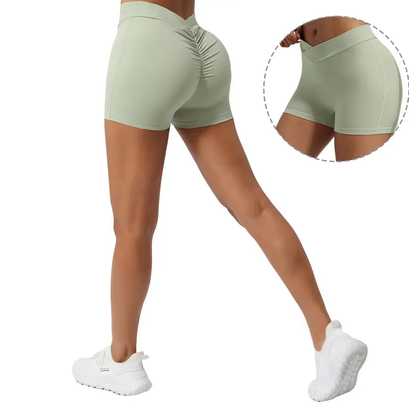 OEAK 3/2Pcs Butt Lifting Shorts for Women Cross V-Waist Biker Short Gym Compression Short Tights Spandex Ruched Scrunch Butt Shorts