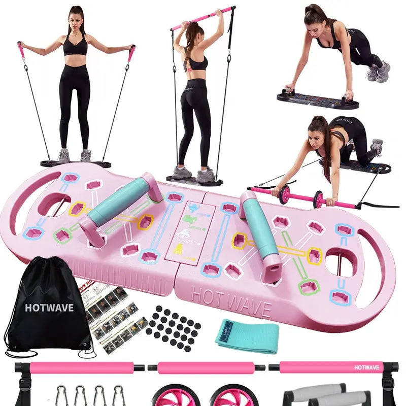 HOTWAVE Pilates Bar Kit with 15 Gym Accessories for Portable Home Gym Workout