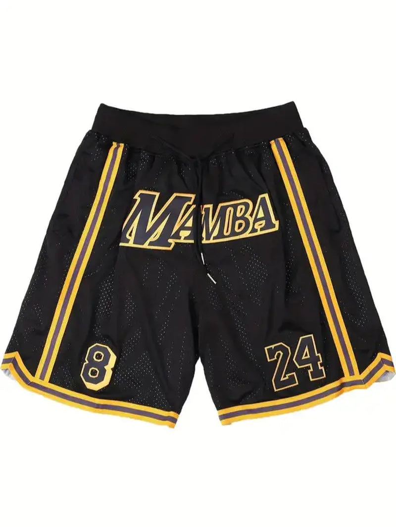 Men'S Black Mamba 24 Basketball Shorts Retro Mesh Embroidered Stitched with Zipper Pockets Quick Dry Breathable Shorts for Men Size S-XXXL