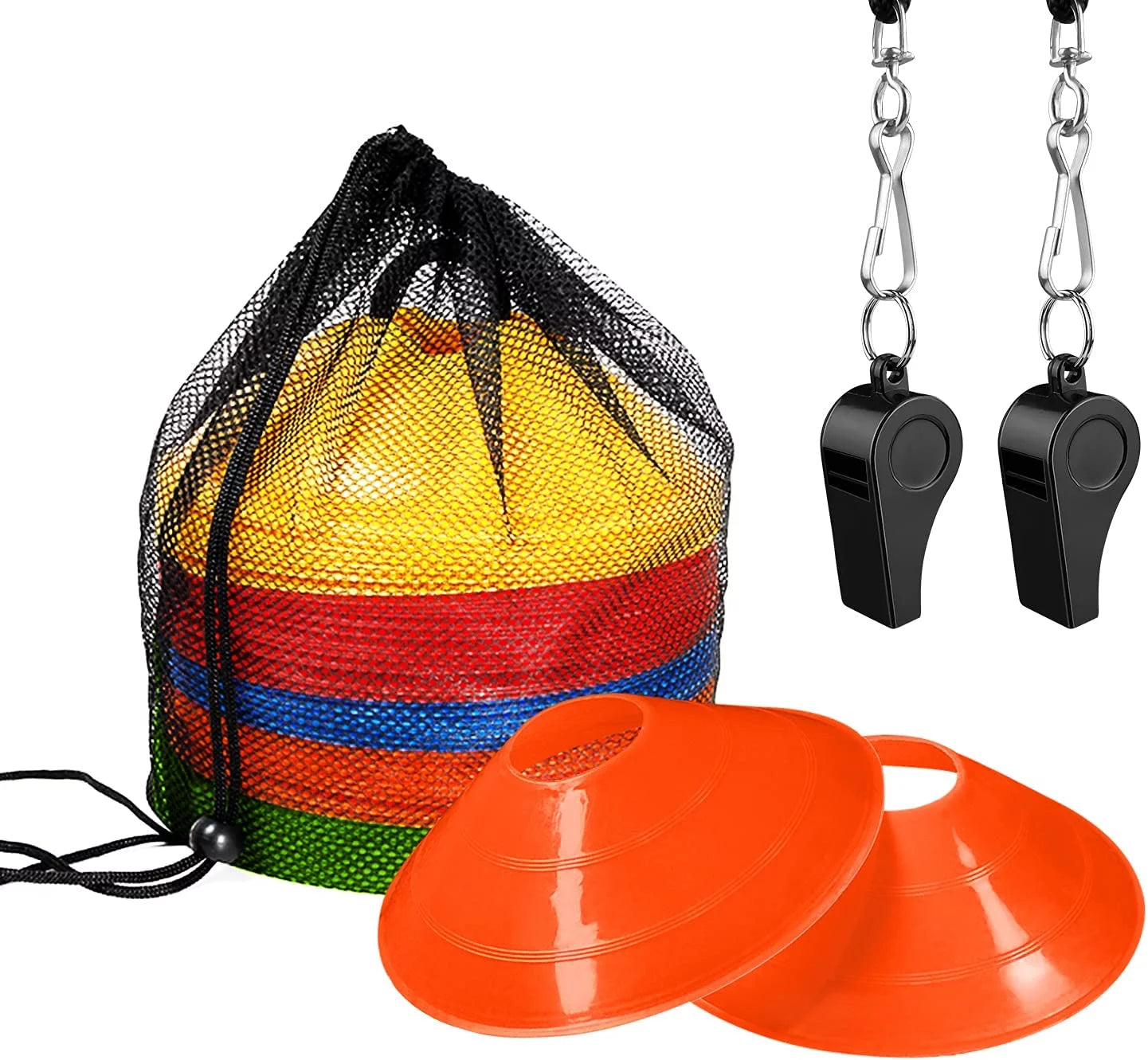 50Pcs Pro Disc Cones - Agility Soccer Cones Football Cones with Carry Bag and 2 Whistles for Sports Training, Football, Basketball