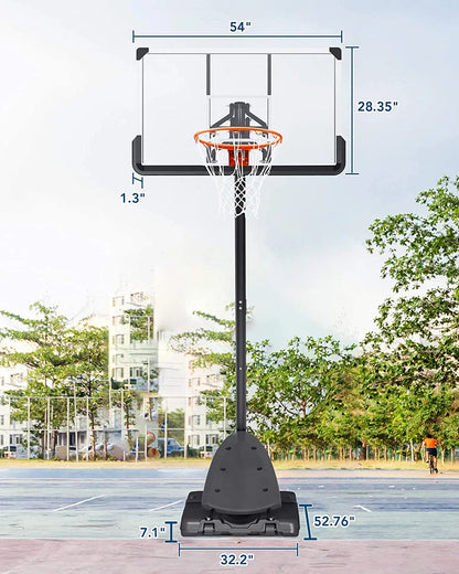 54 In. Basketball Hoop Outdoor Portable Basketball Goal with 7.5 - 10 Ft. Adjustable Basketball System Basketball Equipment with Wheels for Adult Kids Family Indoor and Outdoor