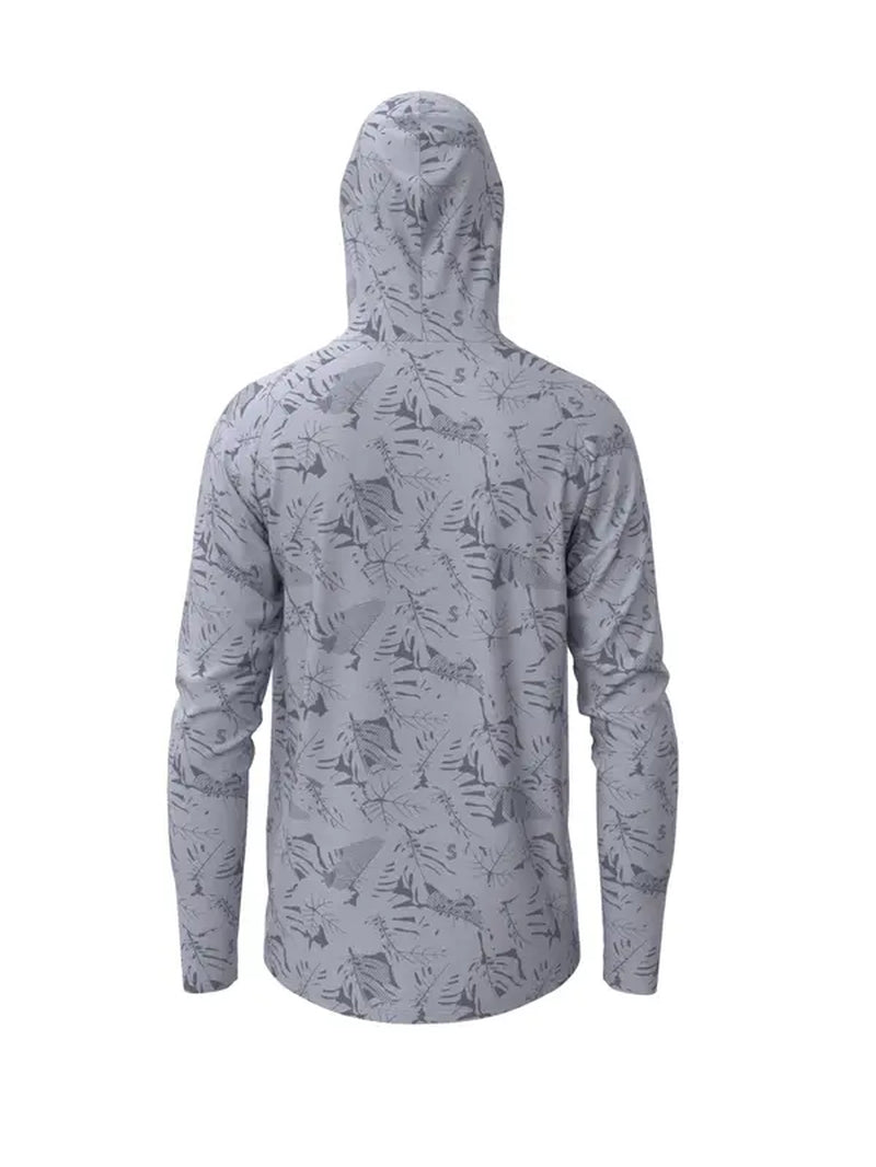 Men'S Leaf Print Long Sleeve Hooded Sports Jacket, Quick Drying Breathable Sporty Outerwear for Outdoor, Gym Tops, Sports Running Jacket, Lu Yahai Fishing Clothes, Sport & Outdoor Clothing