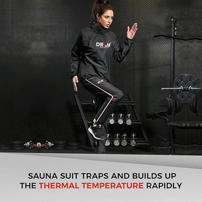 DEFY Heavy Duty Sweat Suit Sauna Exercise Gym Sauna Suit Fitness Workout Anti-Rip with Hood