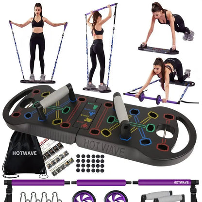 HOTWAVE Pilates Bar Kit with 15 Gym Accessories for Portable Home Gym Workout