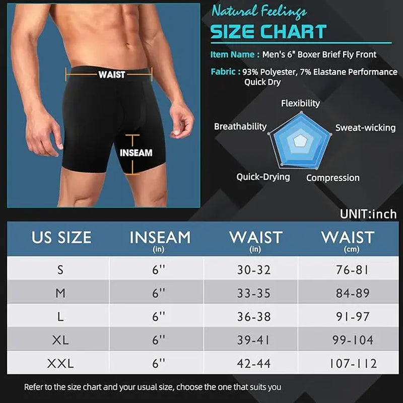 Natural Feelings Athletic Mens Underwear Boxer Briefs for Men Pack 6 Pack