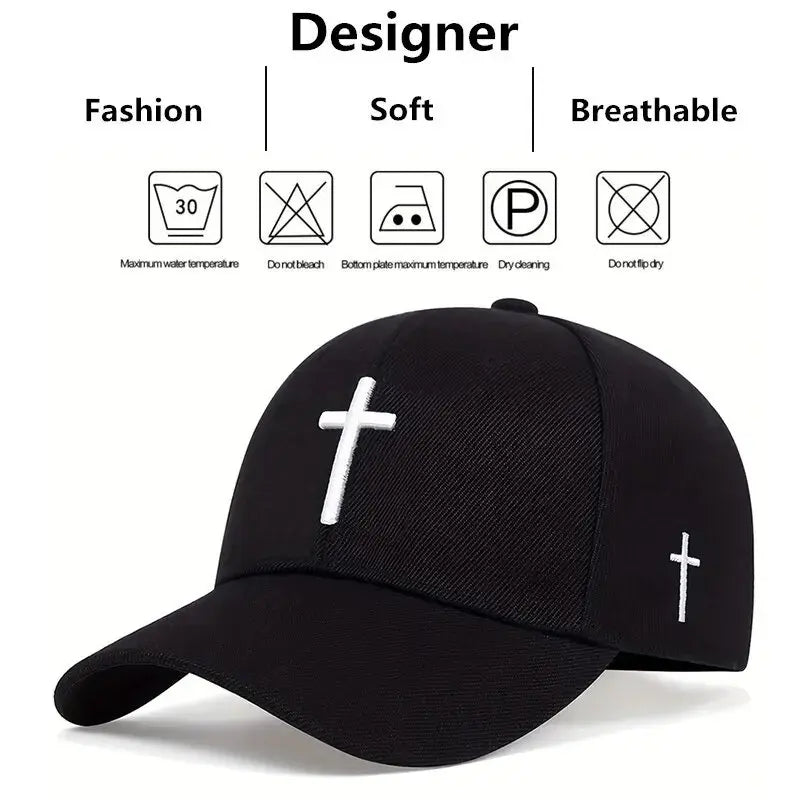 Unisex Cross Embroidery Snapback Baseball Caps Spring and Autumn Outdoor Adjustable Casual Hats Sunscreen Hat Cotton Baseball Cap Winter Summer