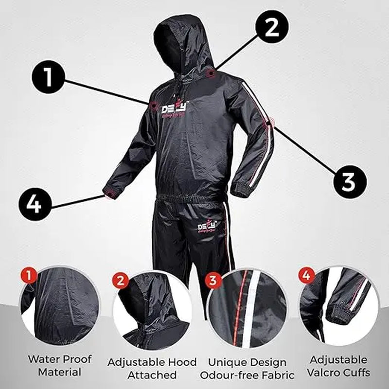 DEFY Heavy Duty Sweat Suit Sauna Exercise Gym Sauna Suit Fitness Workout Anti-Rip with Hood