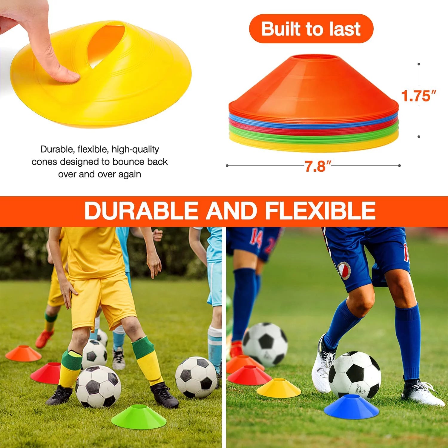 50Pcs Pro Disc Cones - Agility Soccer Cones Football Cones with Carry Bag and 2 Whistles for Sports Training, Football, Basketball