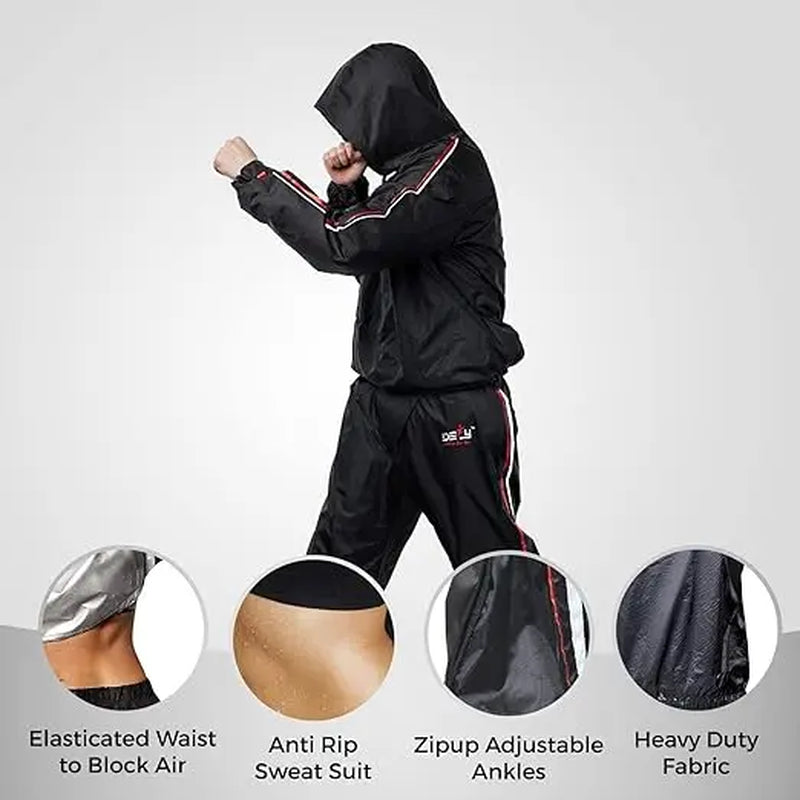 DEFY Heavy Duty Sweat Suit Sauna Exercise Gym Sauna Suit Fitness Workout Anti-Rip with Hood