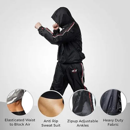 DEFY Heavy Duty Sweat Suit Sauna Exercise Gym Sauna Suit Fitness Workout Anti-Rip with Hood