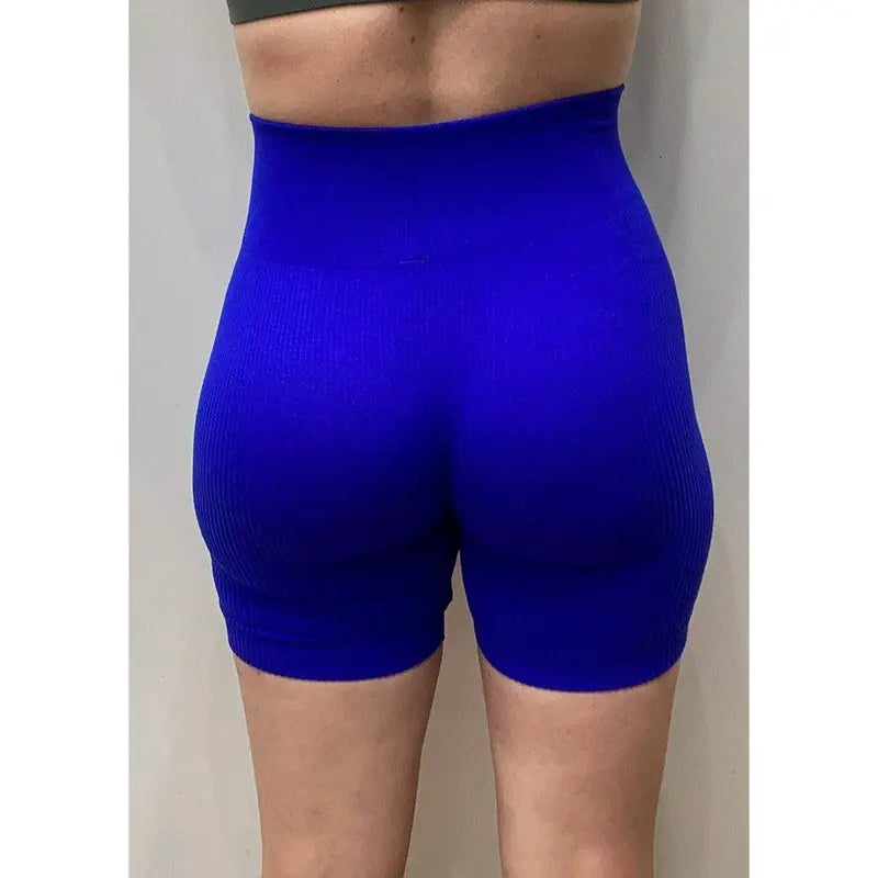 Basic Seamless Ribbed Biker Shorts | BLUE